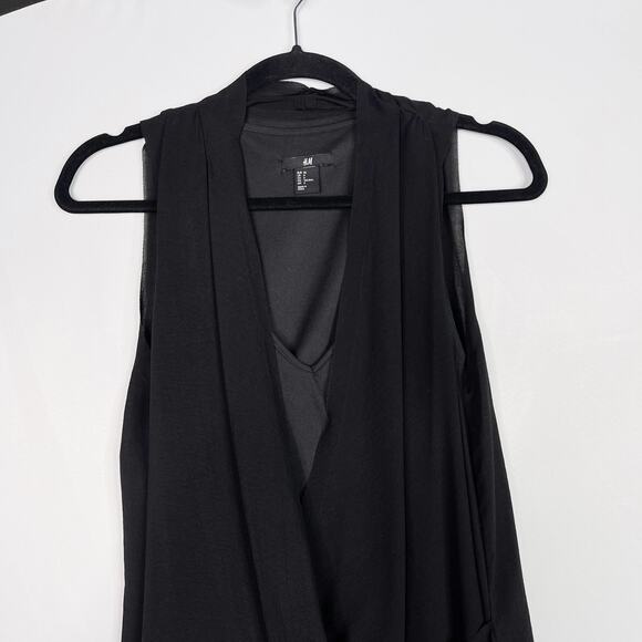 H&M Black Size 6 Faux Wrap High Low Dress Sleeveless Lined Cocktail Layered - Picture 3 of 10